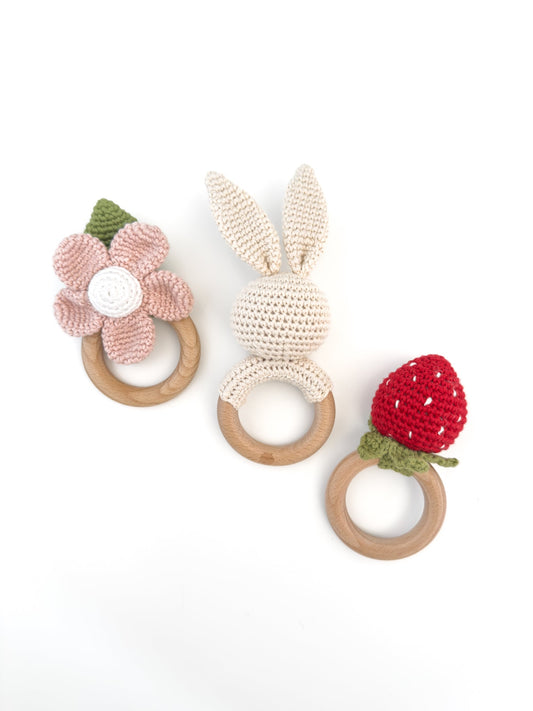 Spring Rattle Set, Strawberry Cream Bunny and Blush Flower