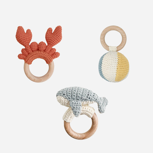 Teether Set Whale, Crab, and Beach Ball