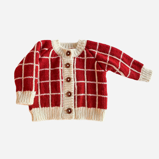 Windowpane Cardigan - Red