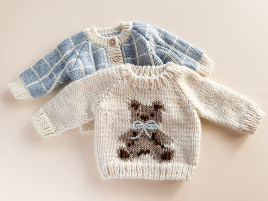 Windowpane Cardigan - Baby Blue