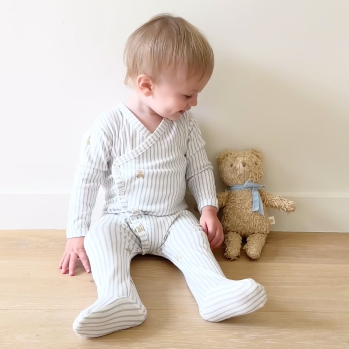 Knit Wrap Romper - Teddy Bear Blue