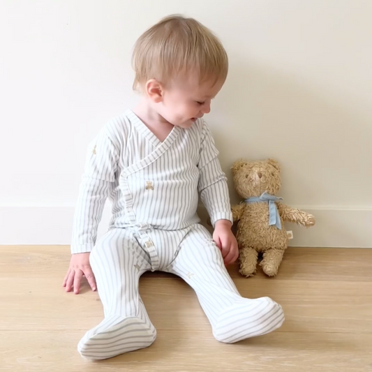 Knit Wrap Romper - Teddy Bear Blue