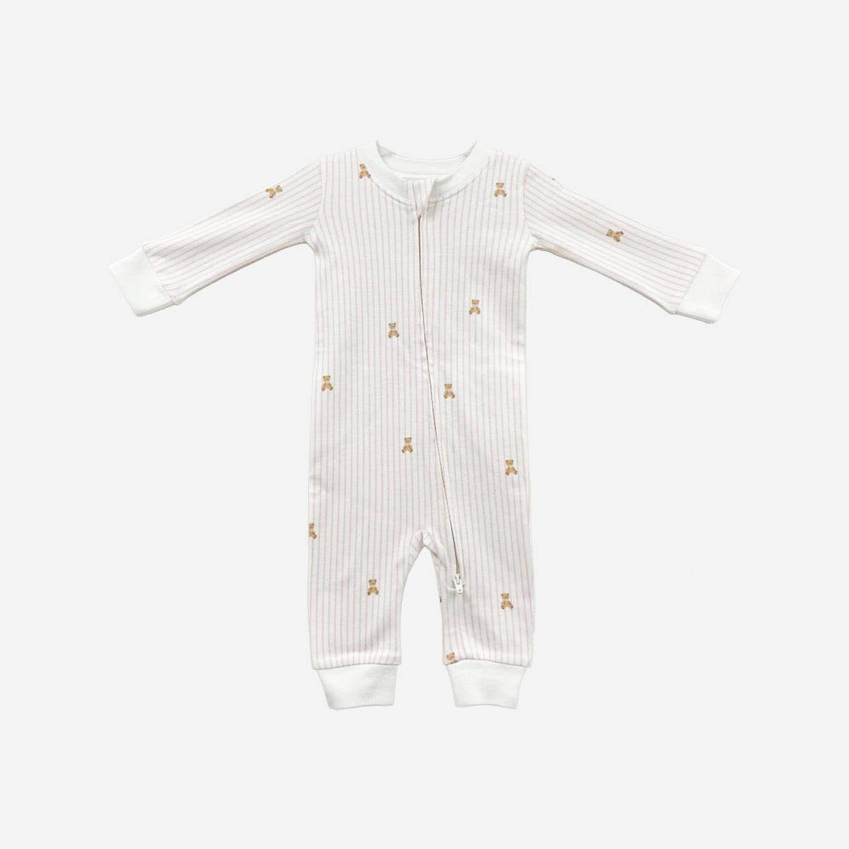 Knit Zipper Romper - Teddy Bear Pink