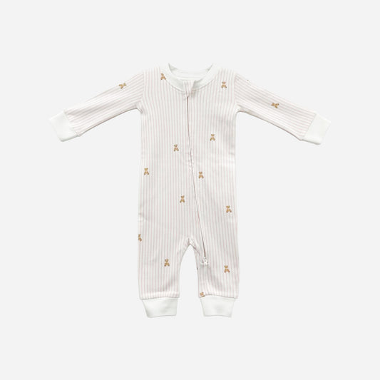 Knit Zipper Romper - Teddy Bear Pink