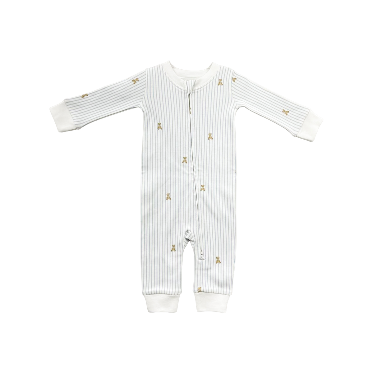 Knit Zipper Romper - Teddy Bear Blue