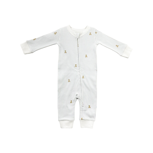 Knit Zipper Romper - Teddy Bear Blue