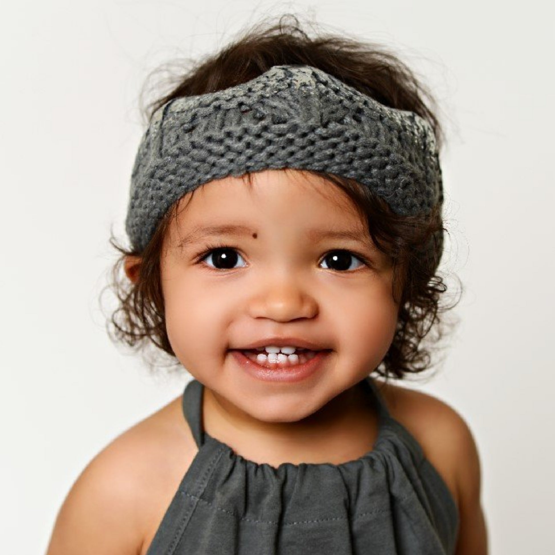 hand crochet crown for baby and toddler with metallic accent in gray with silver