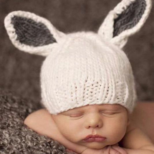 Bunny hat white with gray ears