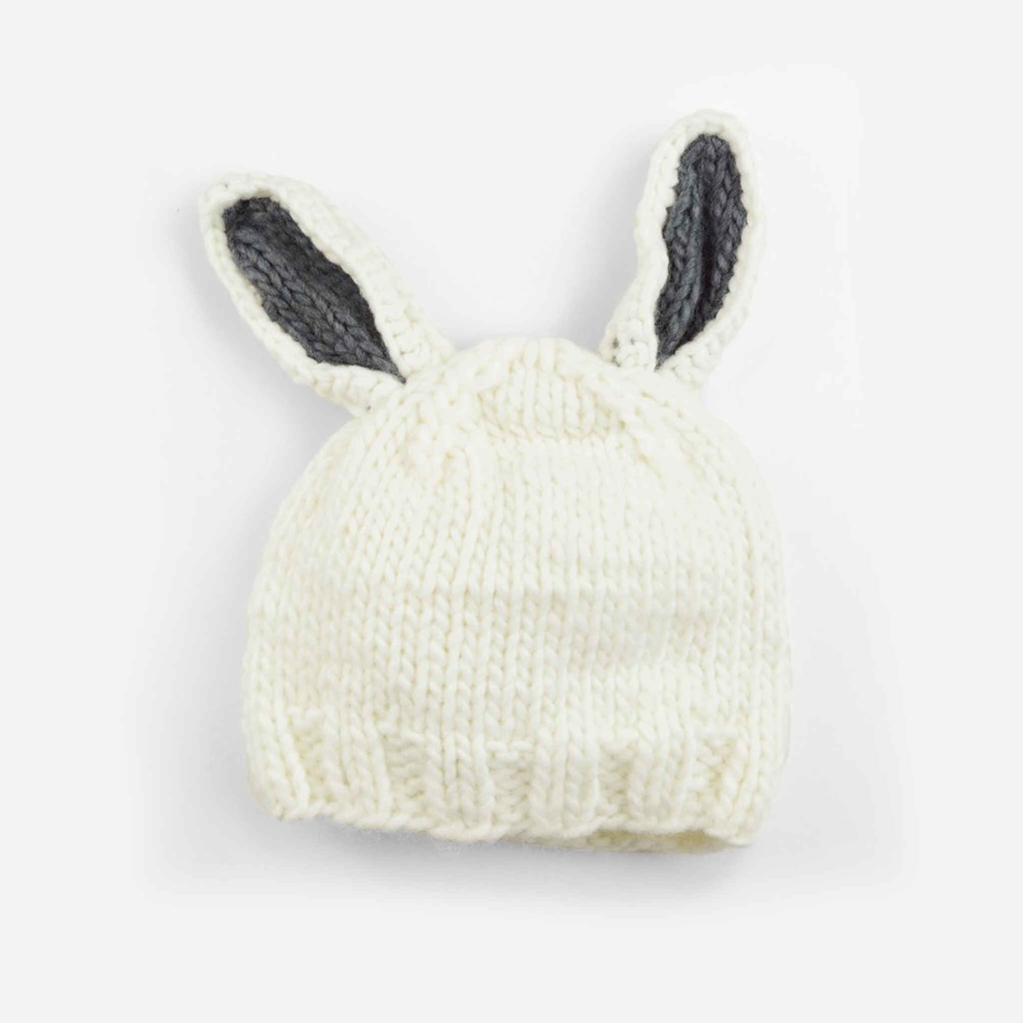 Bailey Bunny Hand-Knit Hat - White with Gray Ears