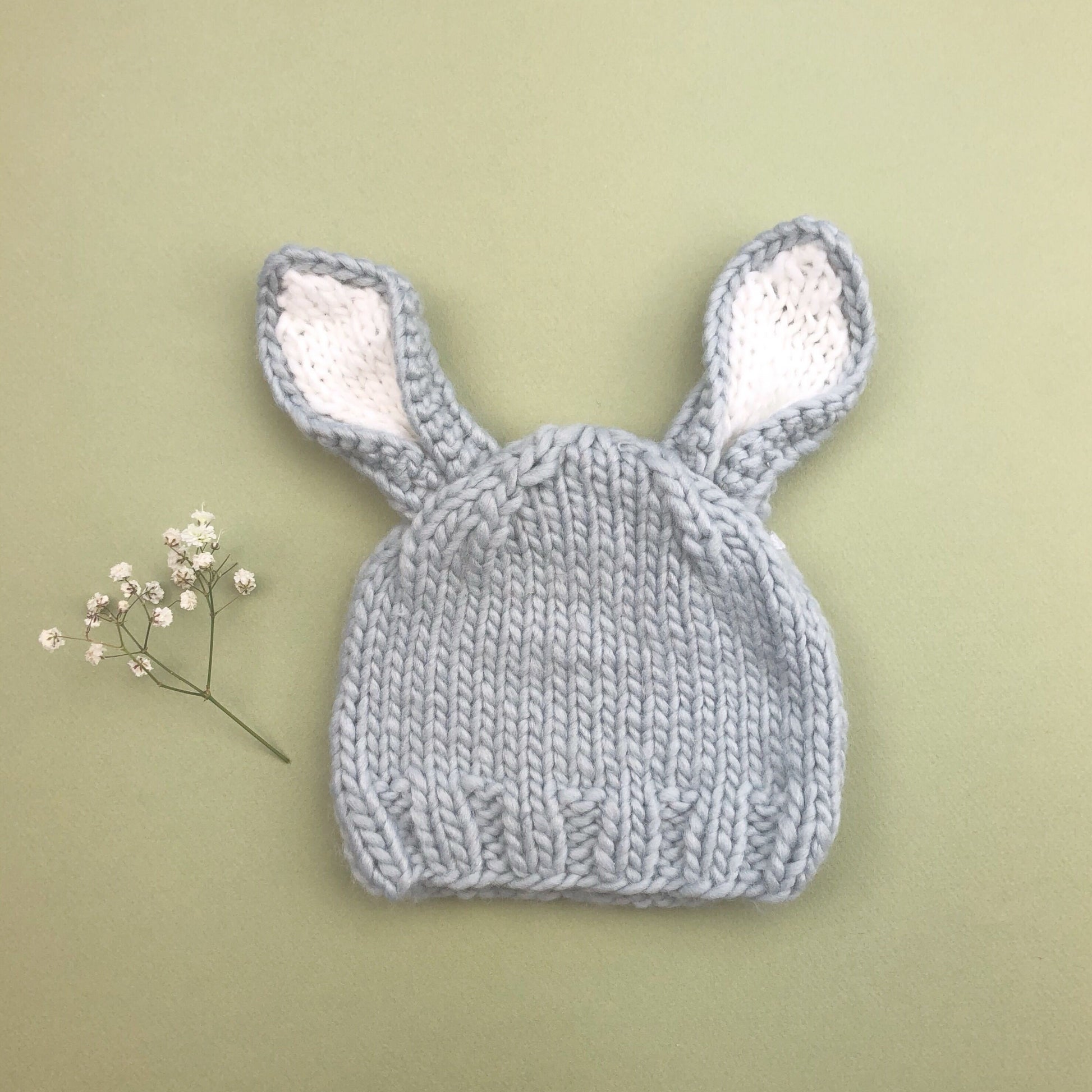Gray bunny hat with white in ears