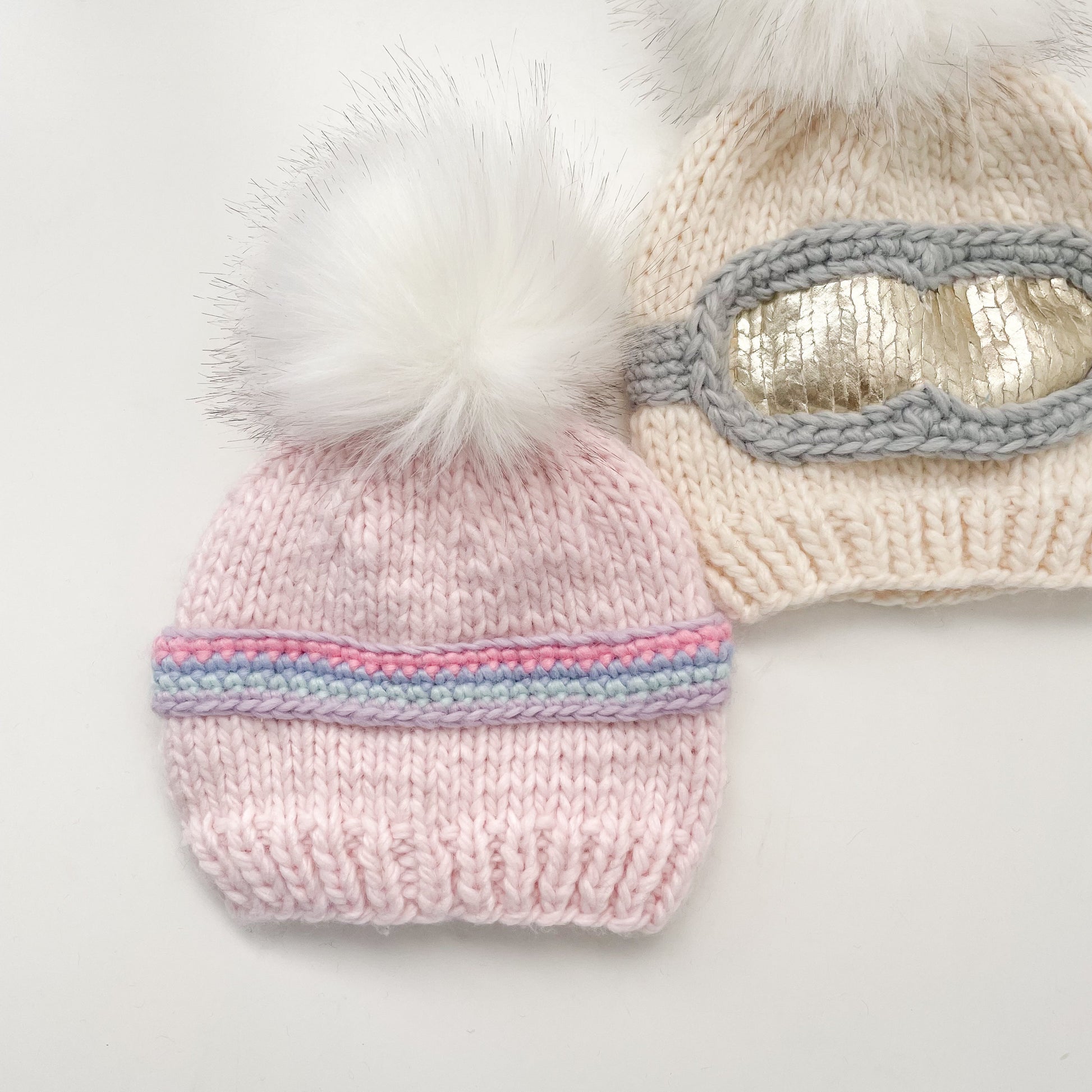 Baby Ski Goggle Hat Hand-Knit Gift: Keep Your Little Explorer Cozy and Stylish Baby Pink / 3-6m