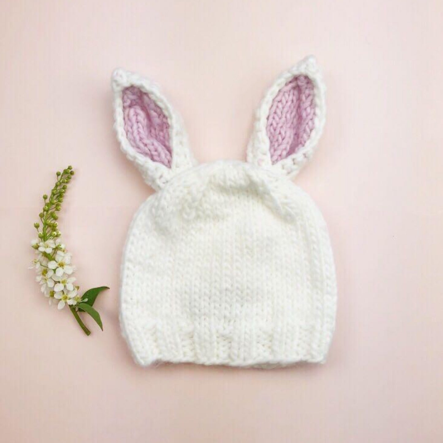 White bunny hat with pink inside ears easter and holiday