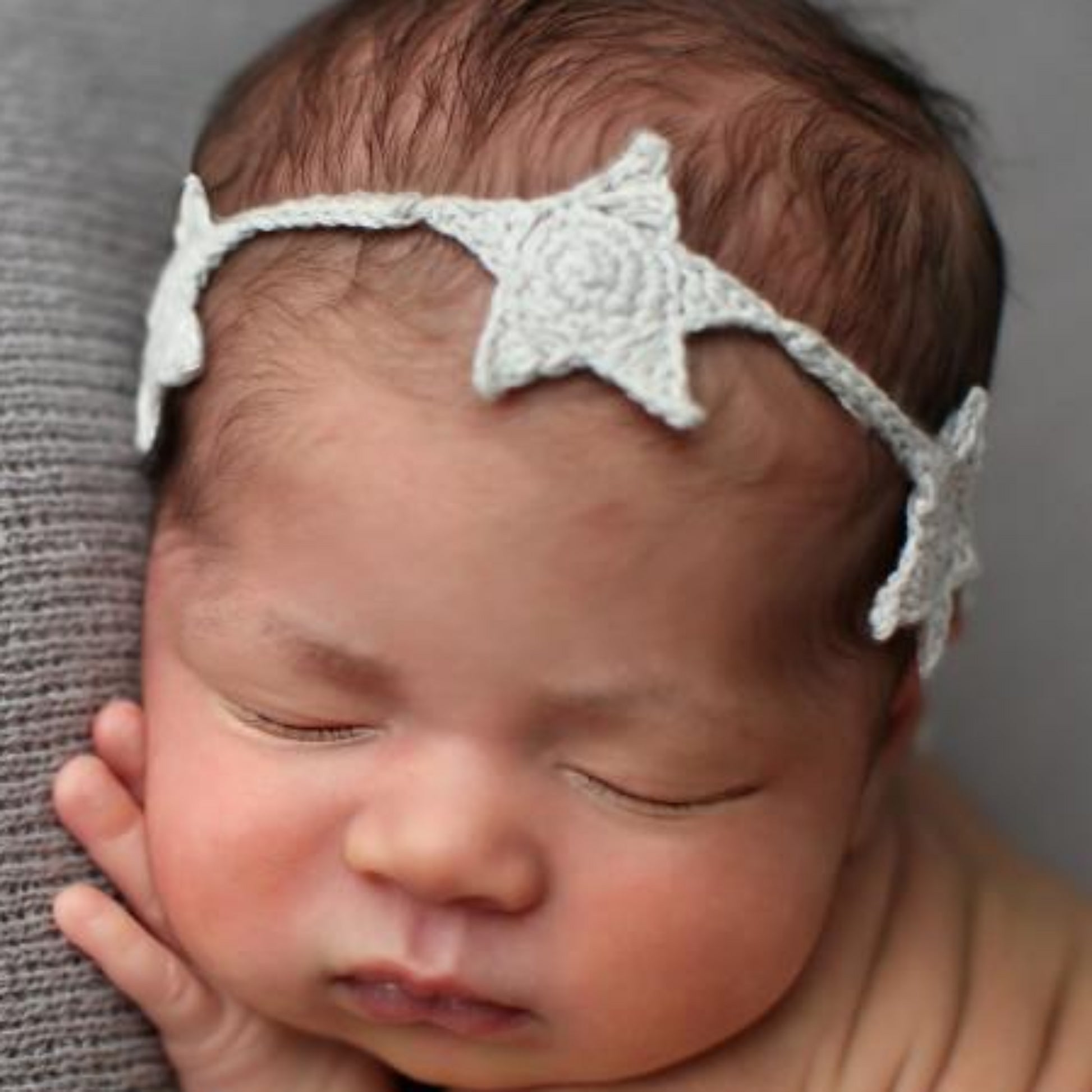 crochet star headband tie back soft gray for baby and child