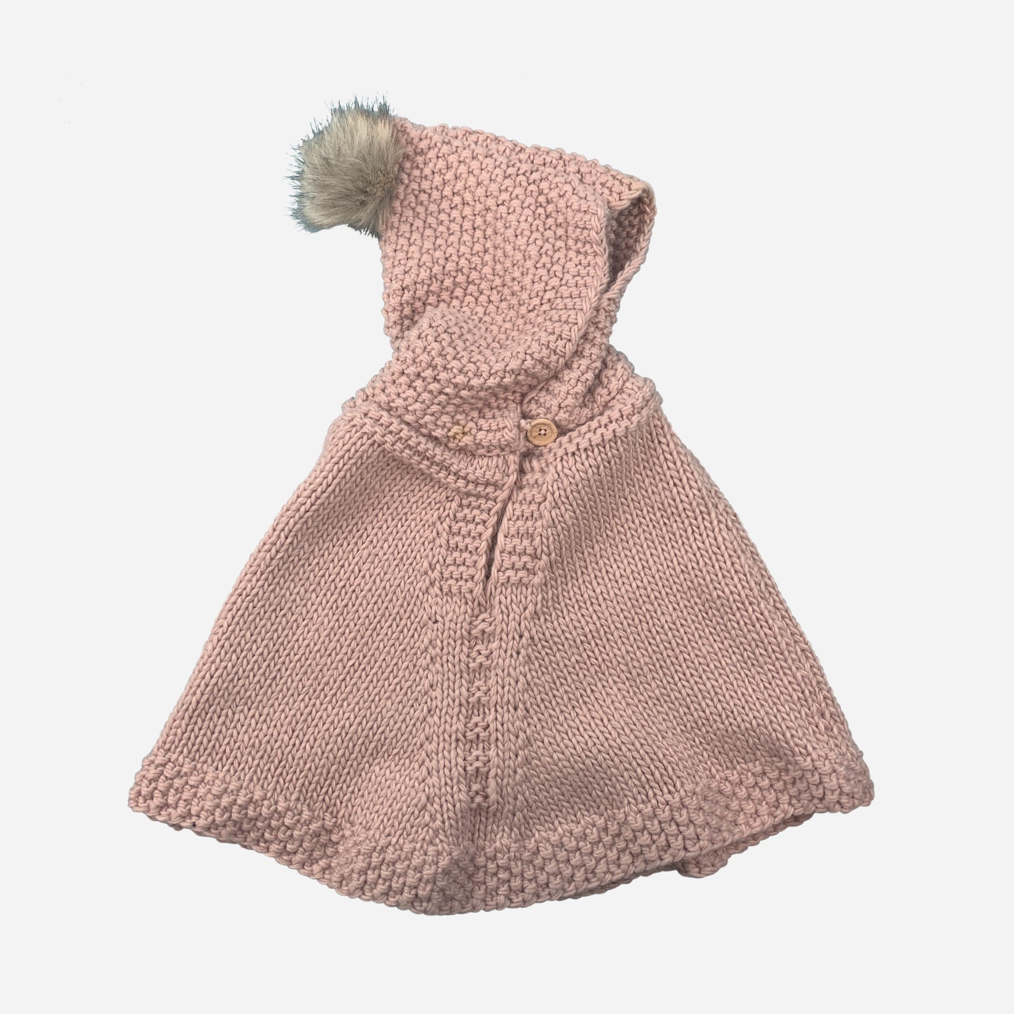 Hand-knit Toddler Hooded Poncho Blush