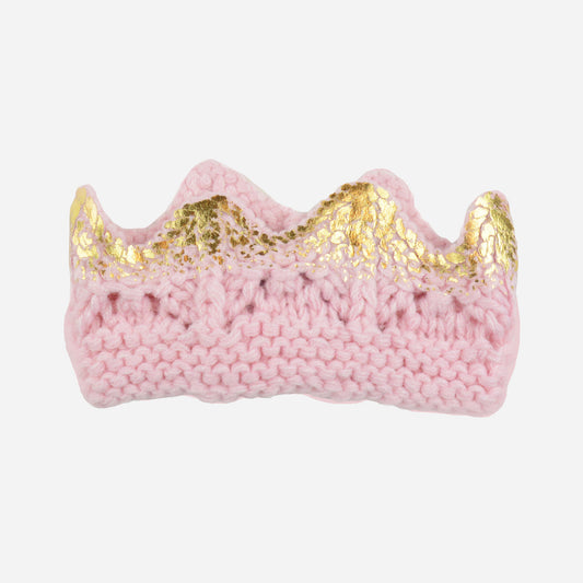 Aiden Hand-Knit Crown, Pink with Gold