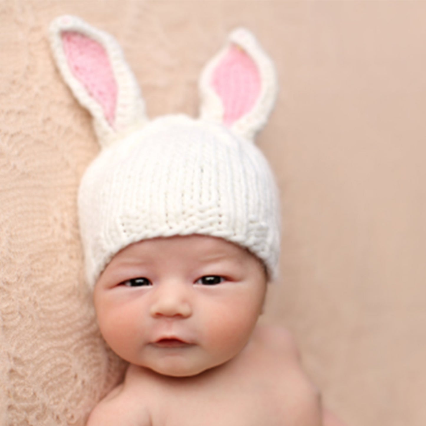 Bailey Bunny Hand-Knit Hat, White with Pink Ears