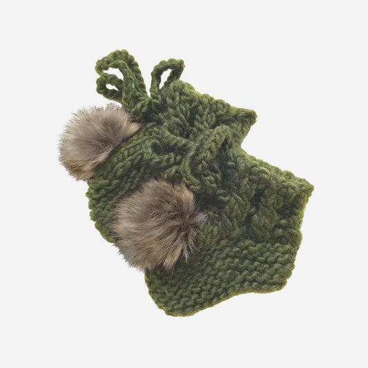 Booties with Pom, Olive