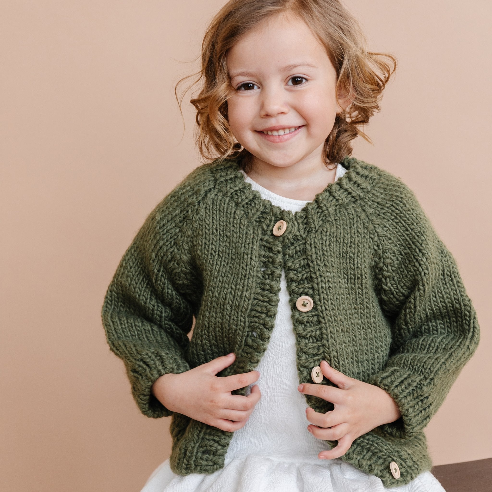 Hand knit Baby Unisex Cardigan Olive Green The Blueberry Hill