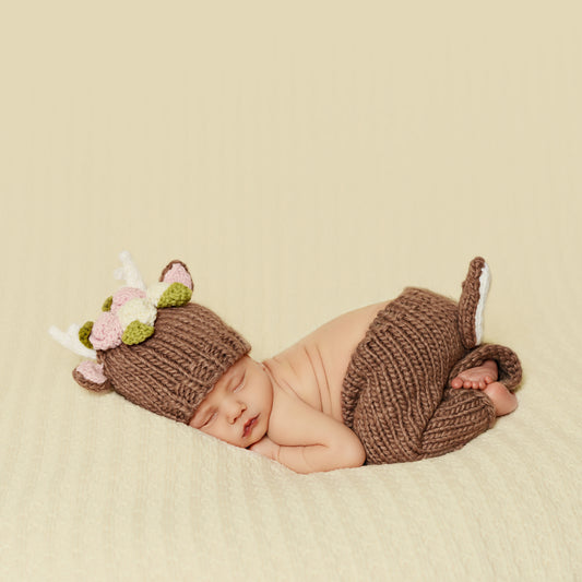 Hartley Deer with Flowers Hat and Pant Newborn Set