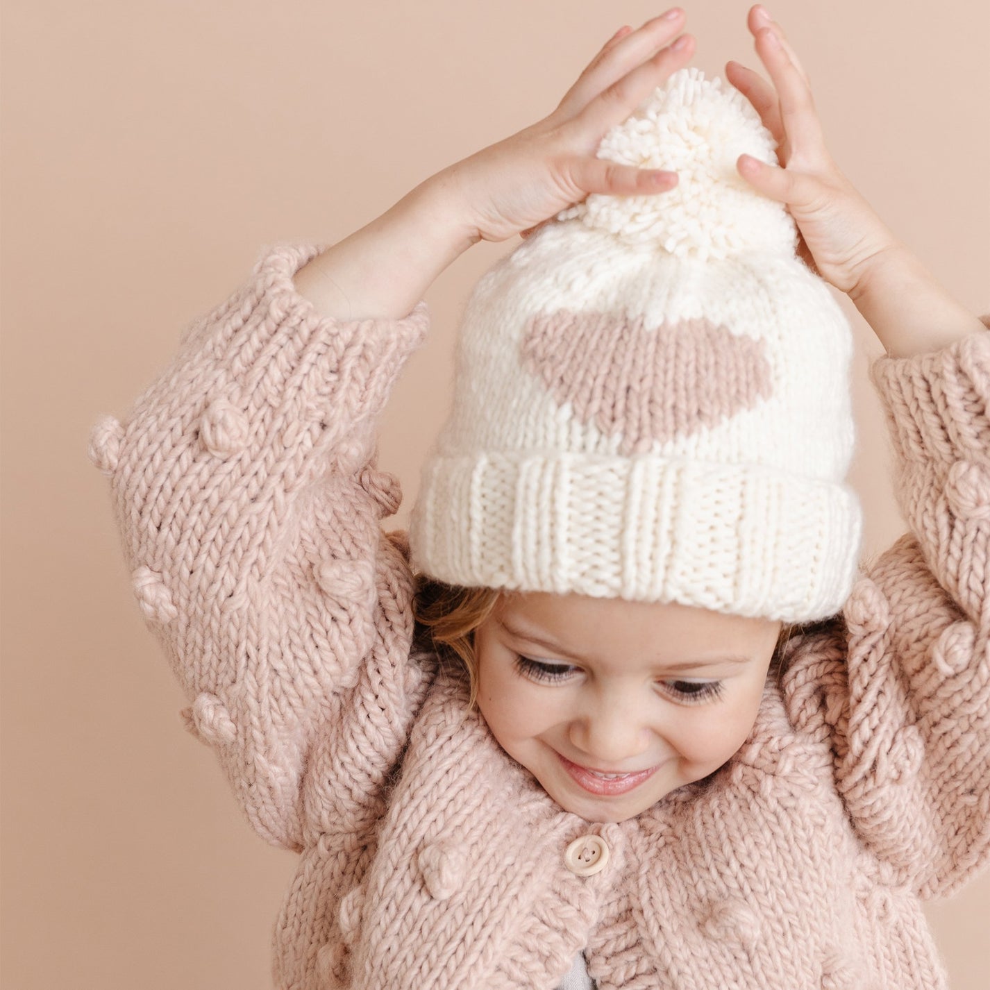 Handknit Heart Beanie Blush Pink The Blueberry Hill