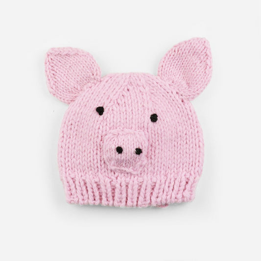 pink pig hat for baby and child with ears, nose, and eyes detail