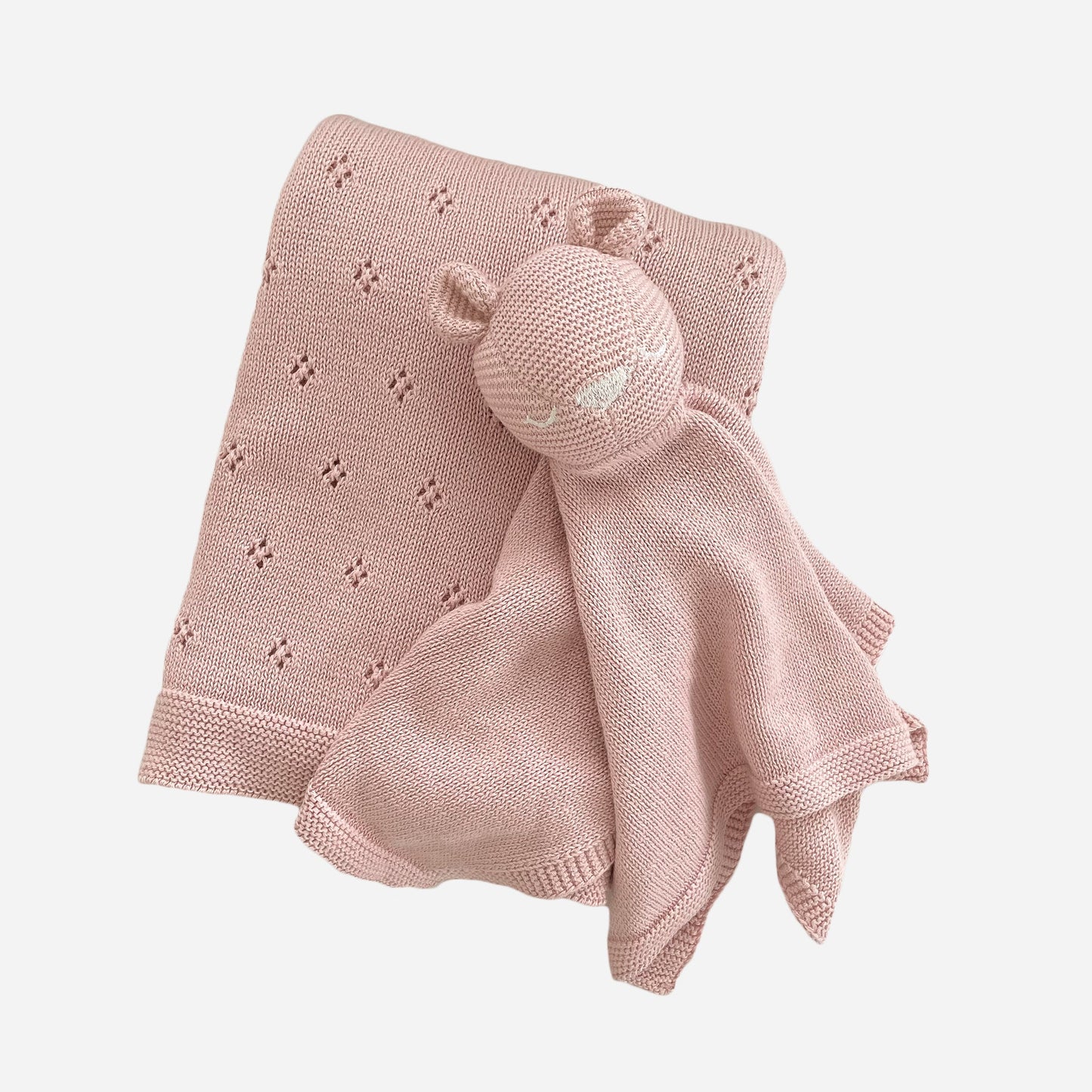 Pique Blanket & Bear Lovey Gift Set, Blush