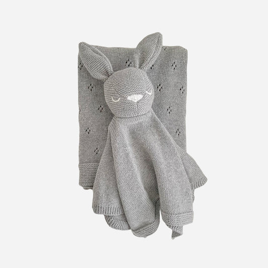 Pique Blanket & Bunny Lovey Gift Set, Grey | Organic Cotton