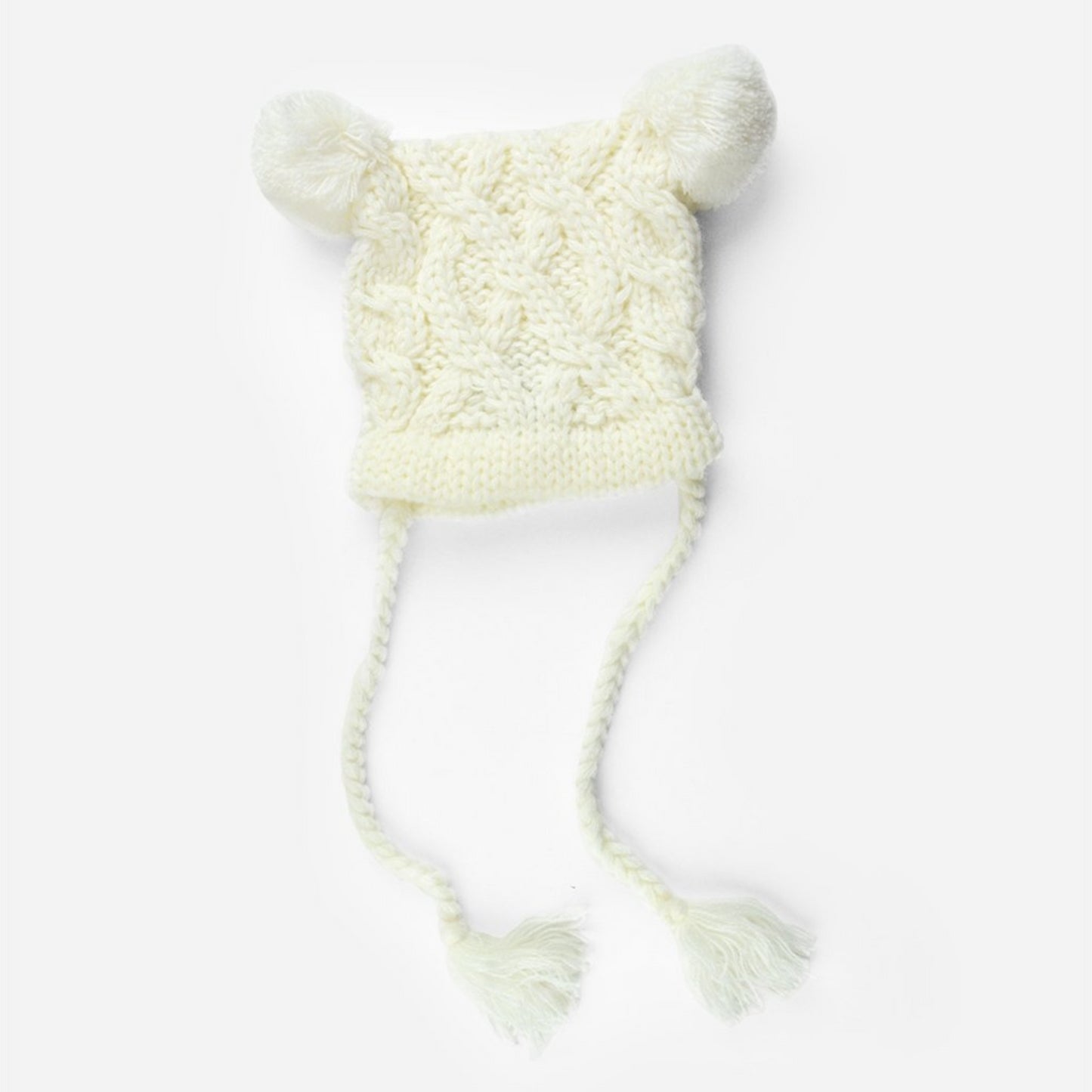 cable knit hat for baby with poms and tassels cream