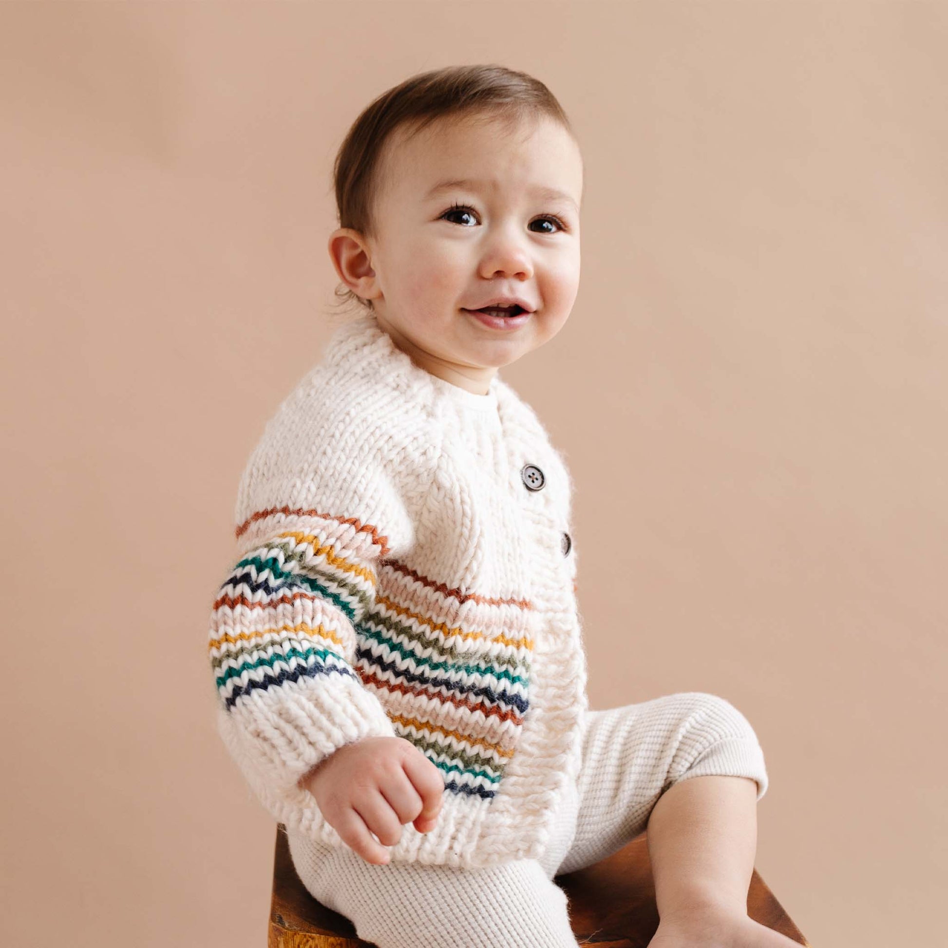 Hand Knitted Sweater Knitted Cardigan Baby Boy Rainbow Stripe