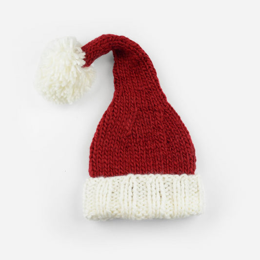hand knit santa hat for baby and child in red and white