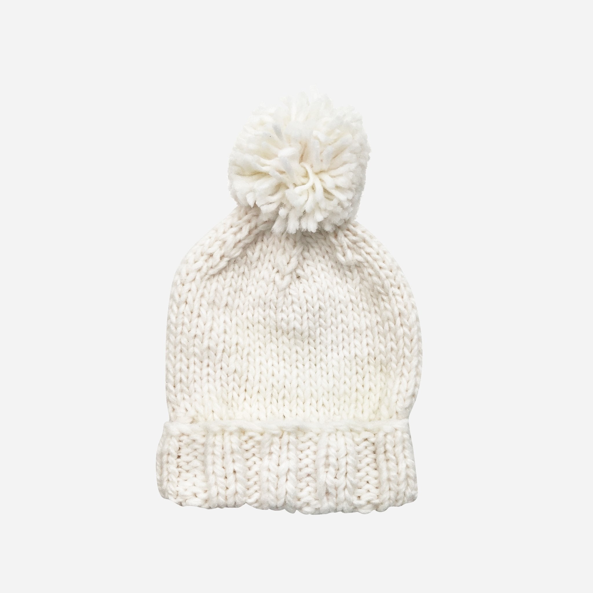Hand-knit Classic Beanie Hat Cream White