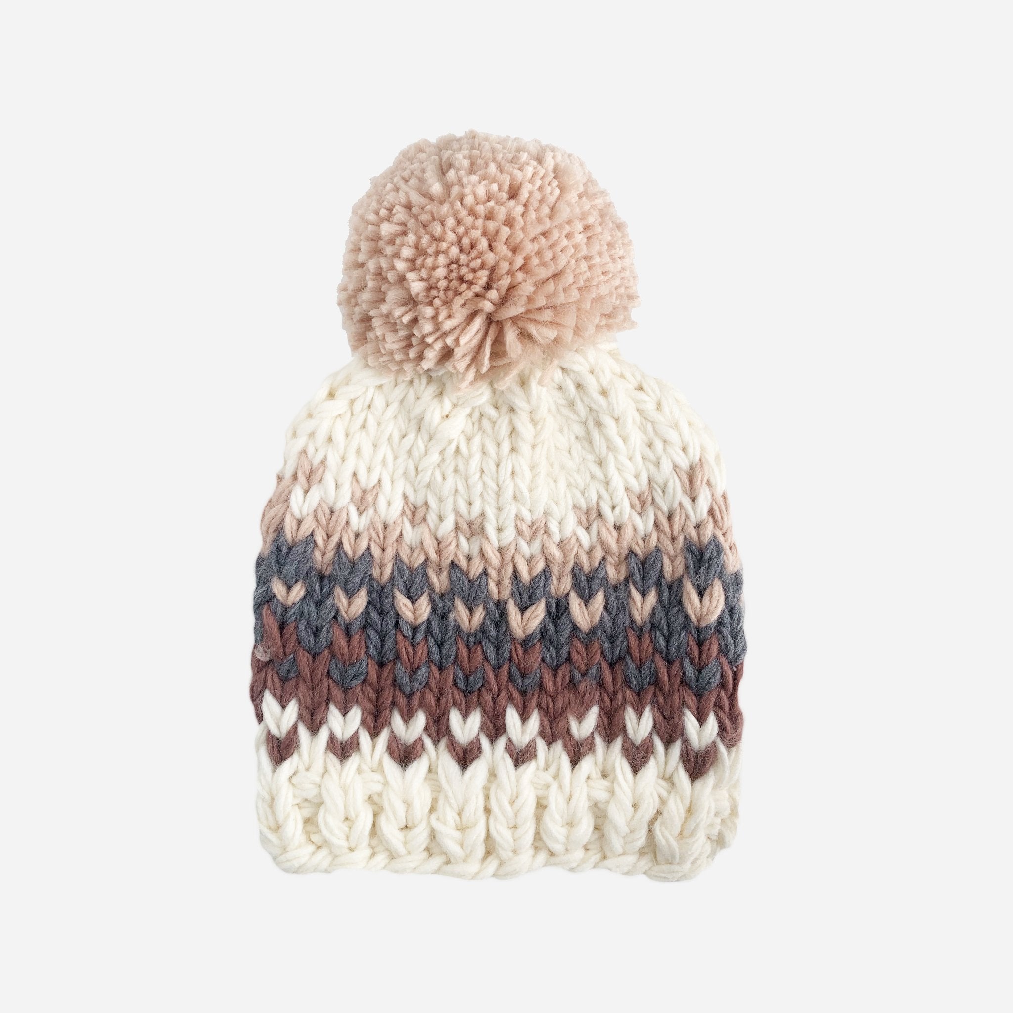Hand-knit Fairisle Stripe Beanie Hat Will Olive – The